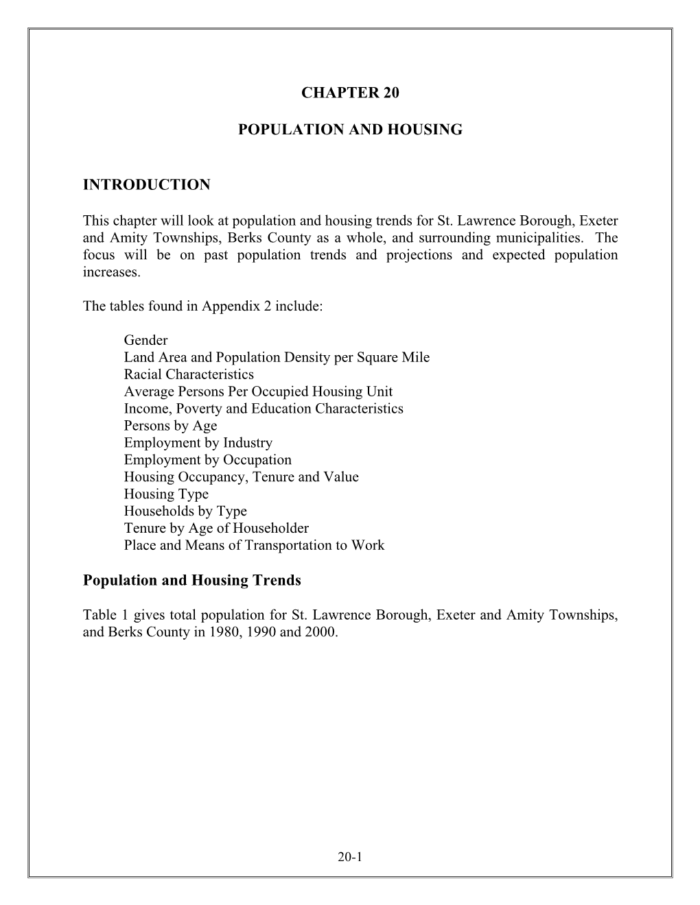 Chapter 20 Population and Housing Introduction