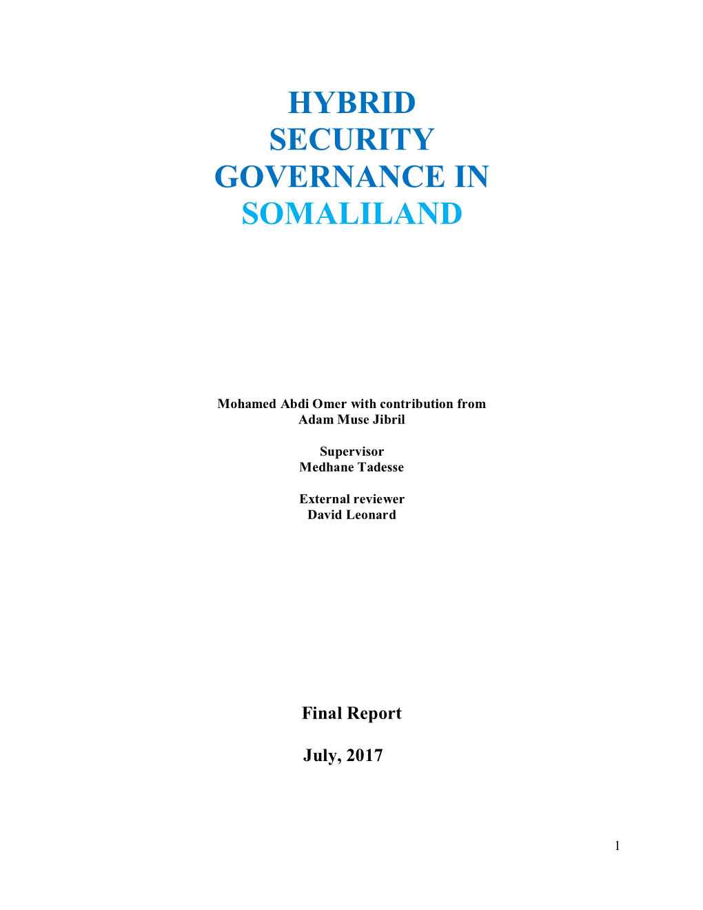 Hybrid Security Governance in Somaliland