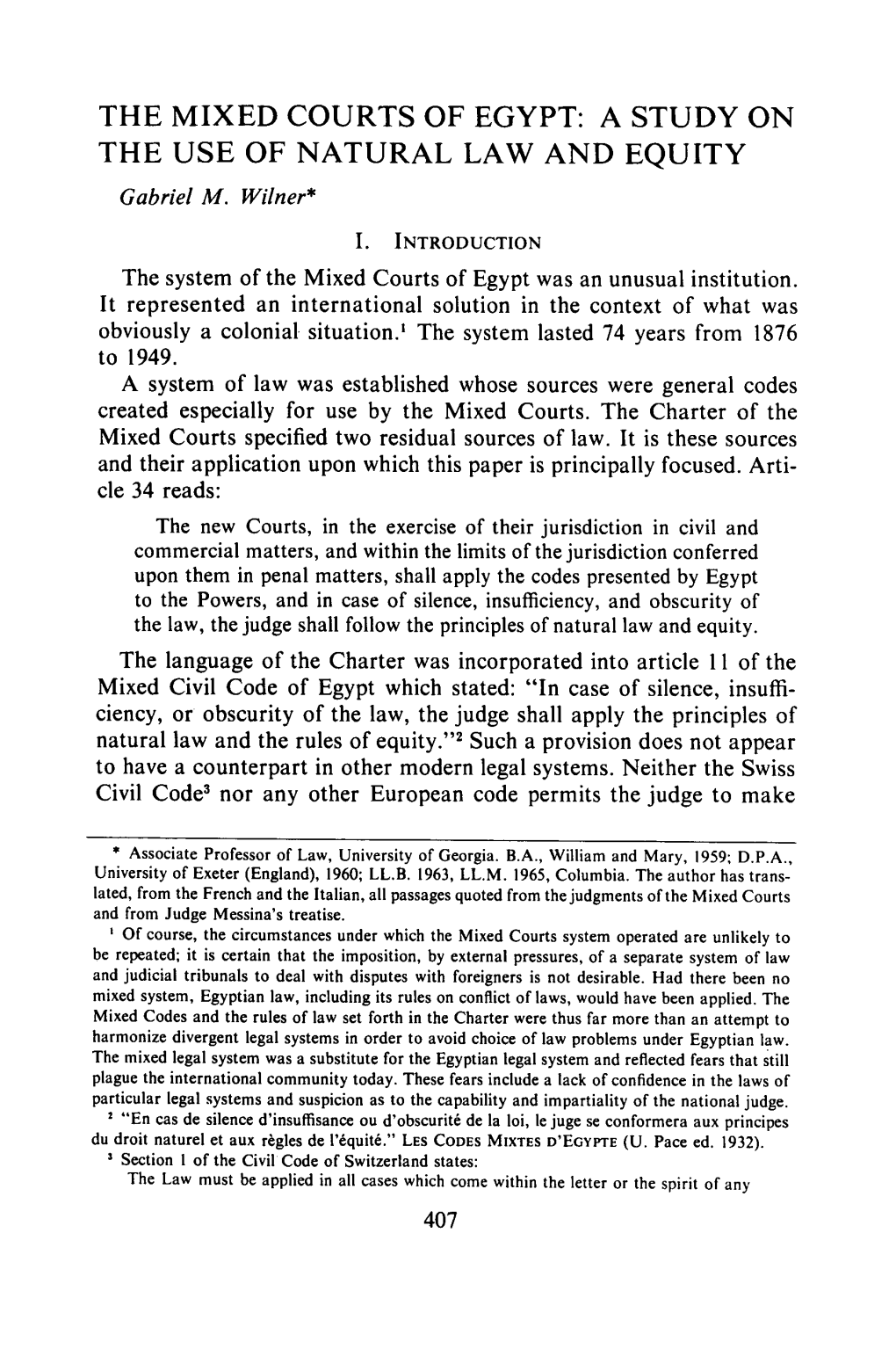 MIXED COURTS of EGYPT: a STUDY on the USE of NATURAL LAW and EQUITY Gabriel M