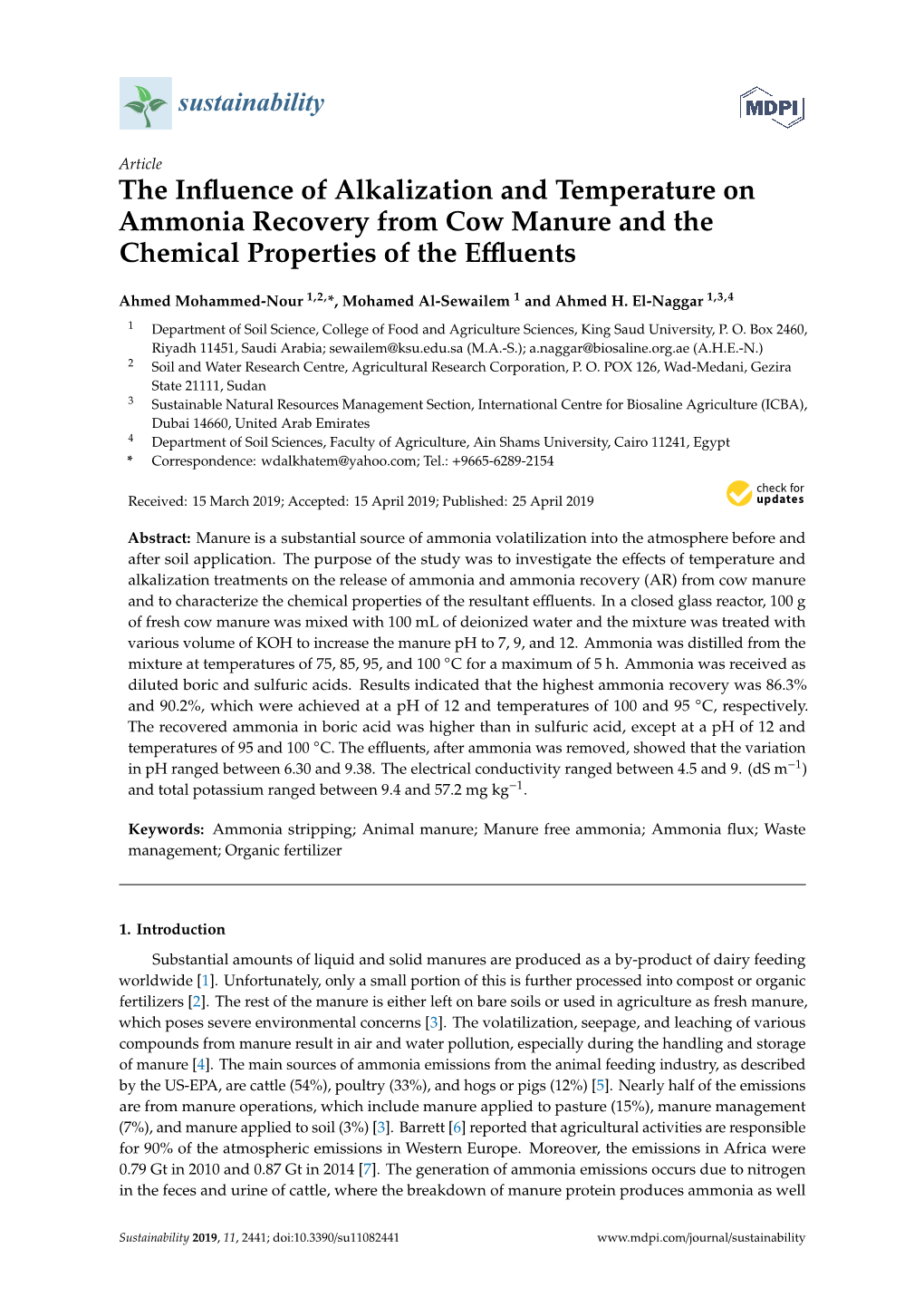 The Influence of Alkalization and Temperature on Ammonia