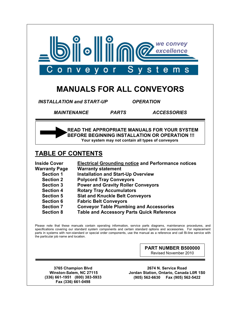 Manuals for All Conveyors