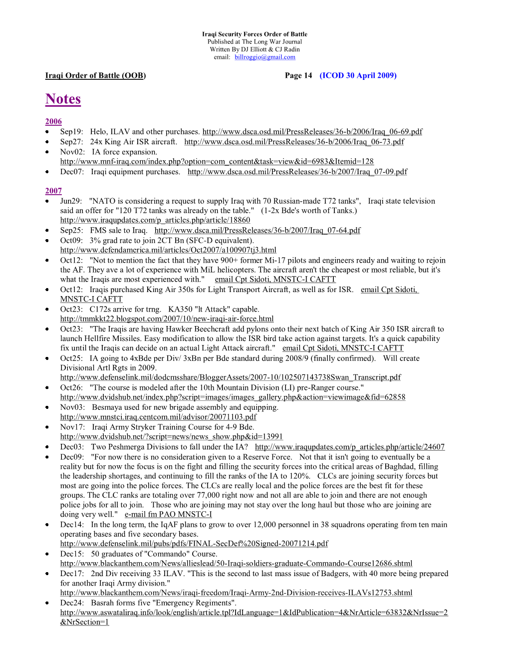 Iraqi Order of Battle (OOB) Page 14 (ICOD 30 April 2009) 2006 Sep19