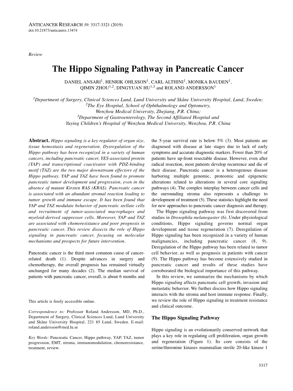 The Hippo Signaling Pathway in Pancreatic Cancer