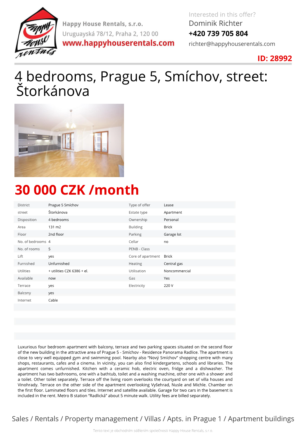 4 Bedrooms, Prague 5, Smíchov, Street: Štorkánova