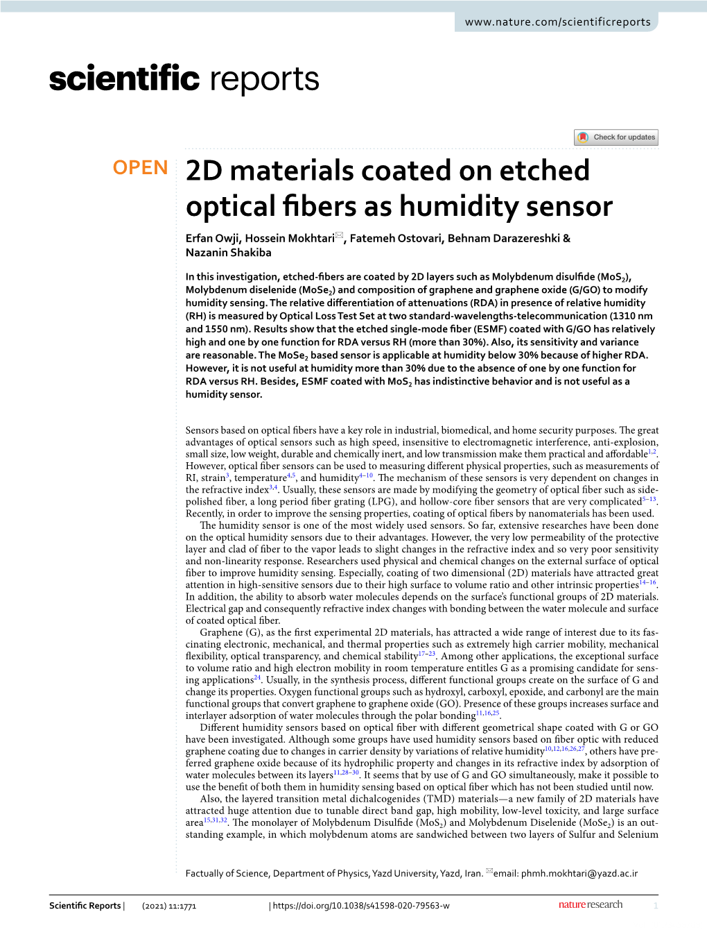 2D Materials Coated on Etched Optical Fibers As Humidity Sensor