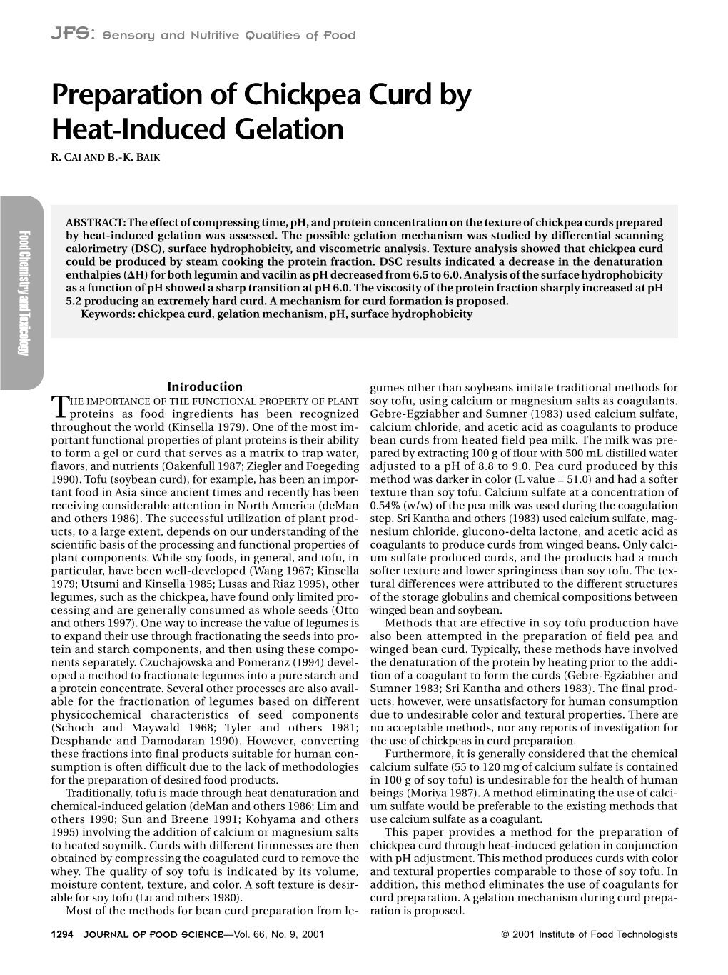 Preparation of Chickpea Curd by Heat-Induced Gelation R