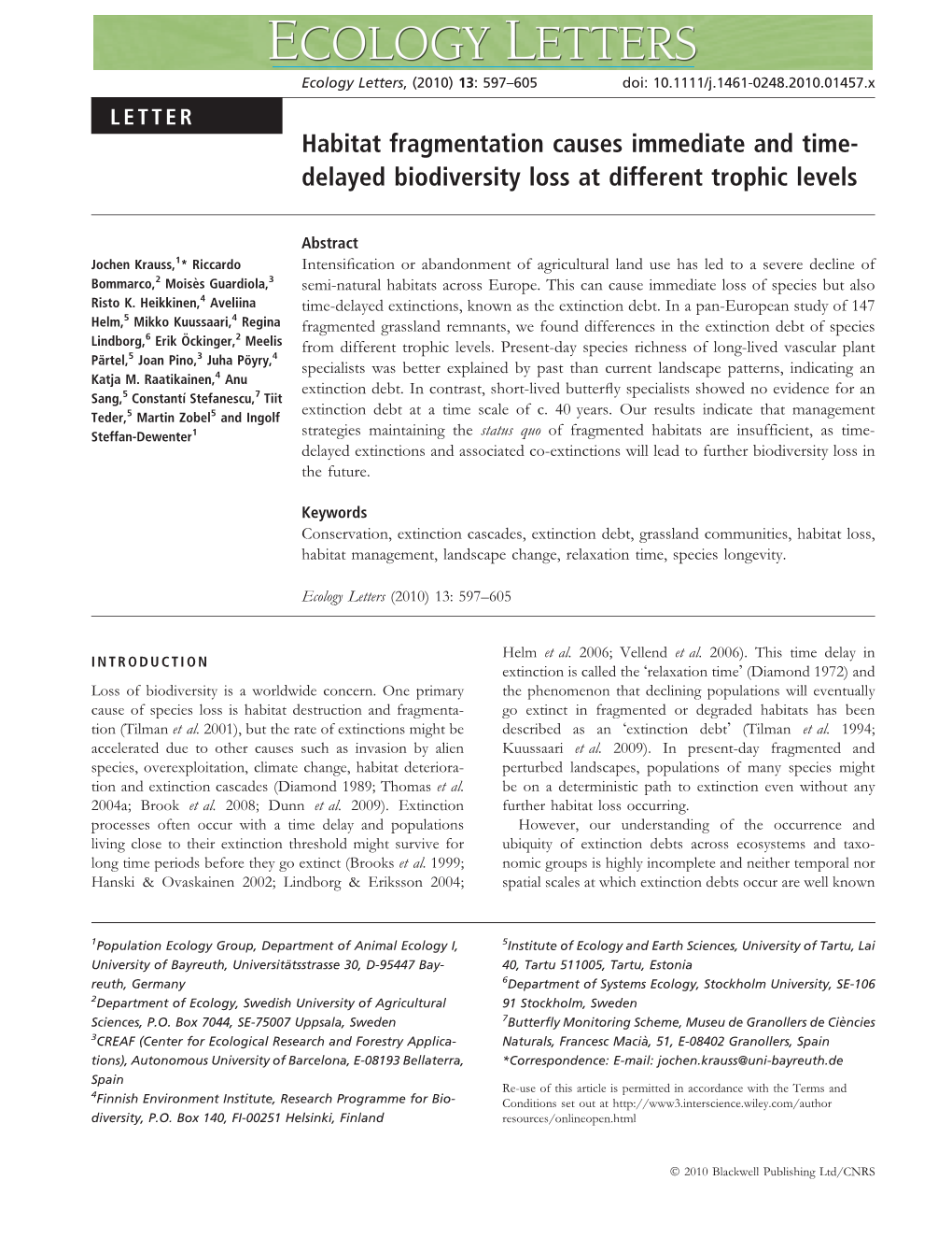 Delayed Biodiversity Loss at Different Trophic Levels