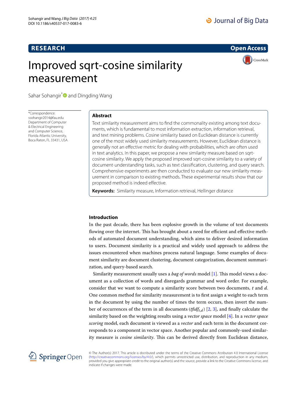 Improved Sqrt-Cosine Similarity Measurement