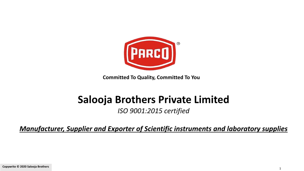 Salooja Brothers Private Limited ISO 9001:2015 Certified