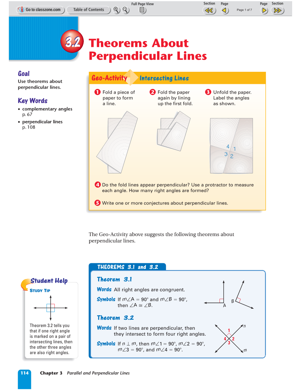 3.2 Theorems About Perpendicular Lines Goal Use Theorems About Geo-Activity Intersecting Lines Perpendicular Lines