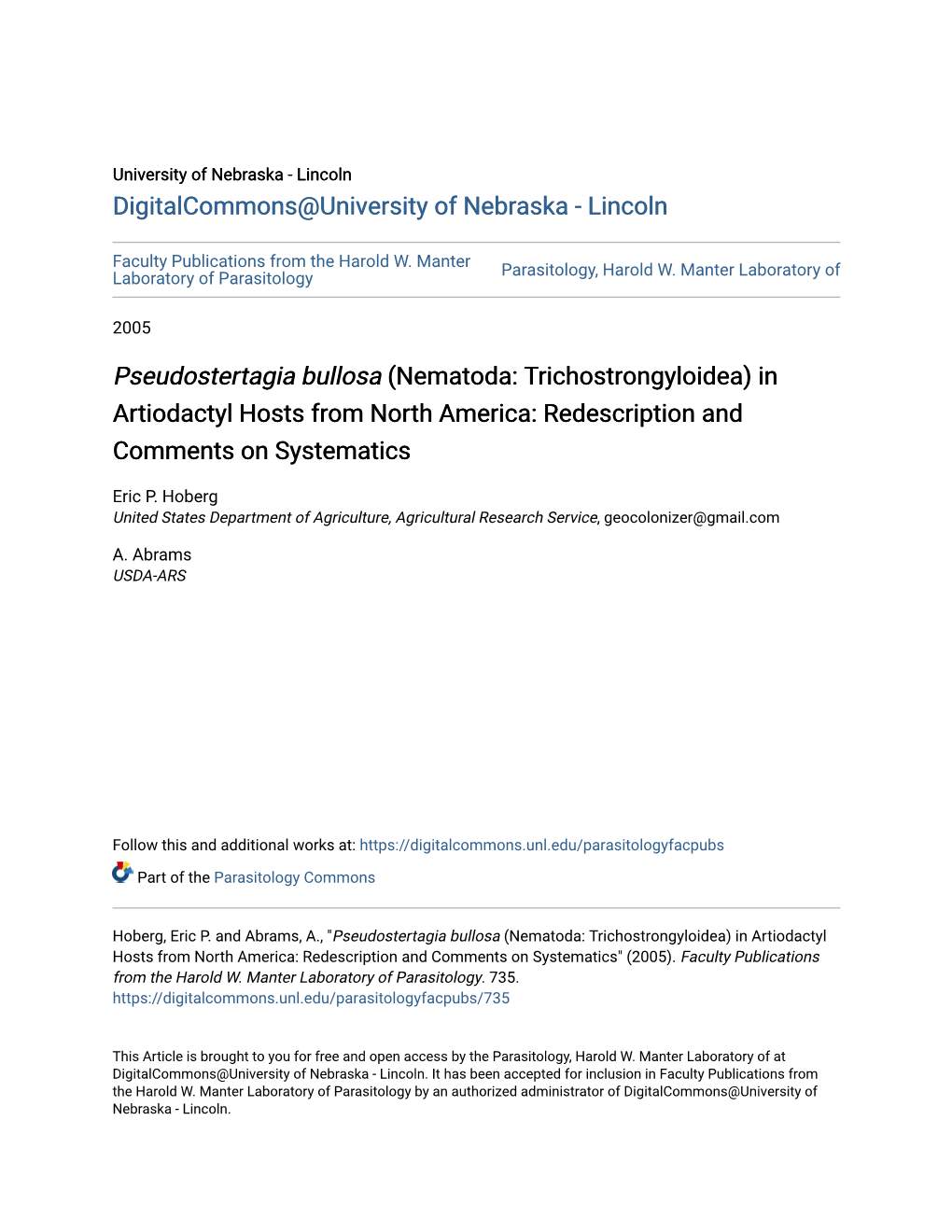 Nematoda: Trichostrongyloidea) in Artiodactyl Hosts from North America: Redescription and Comments on Systematics