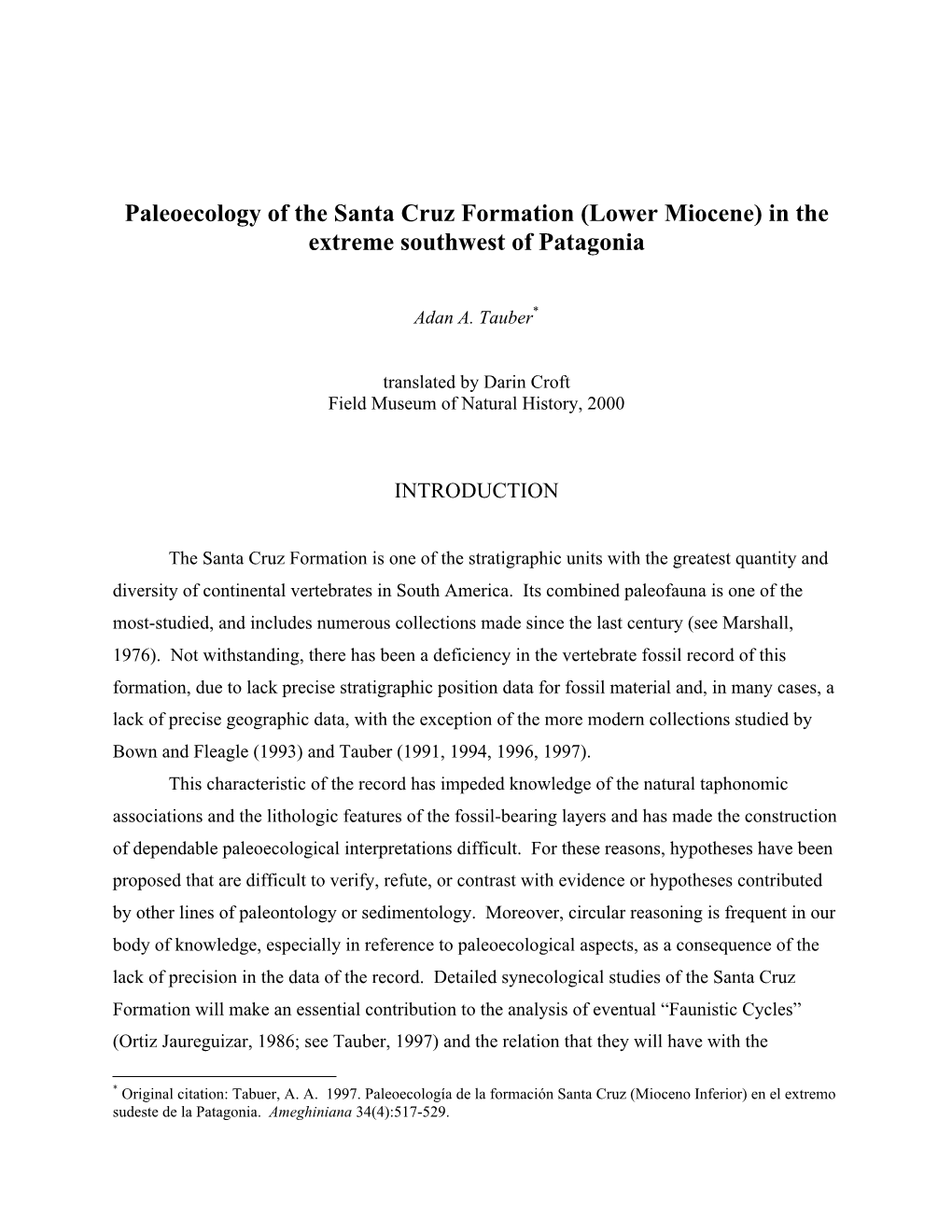 Paleoecology of the Santa Cruz Formation (Lower Miocene) in the Extreme Southwest of Patagonia