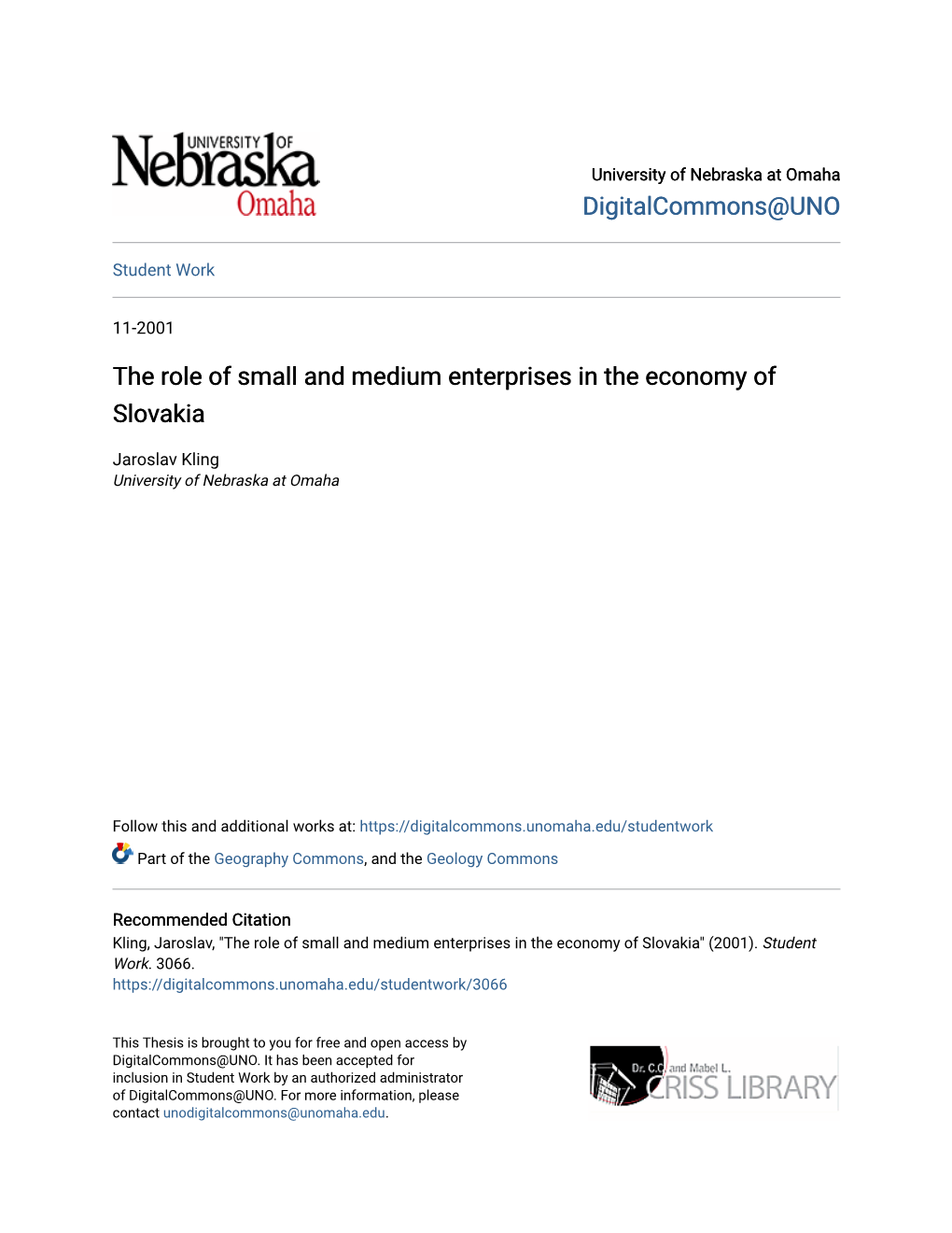 The Role of Small and Medium Enterprises in the Economy of Slovakia