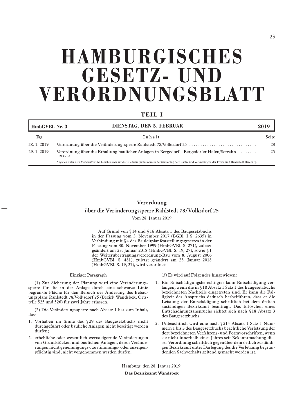 Hamburgisches Gesetz- Und Verordnungsblatt Teil I