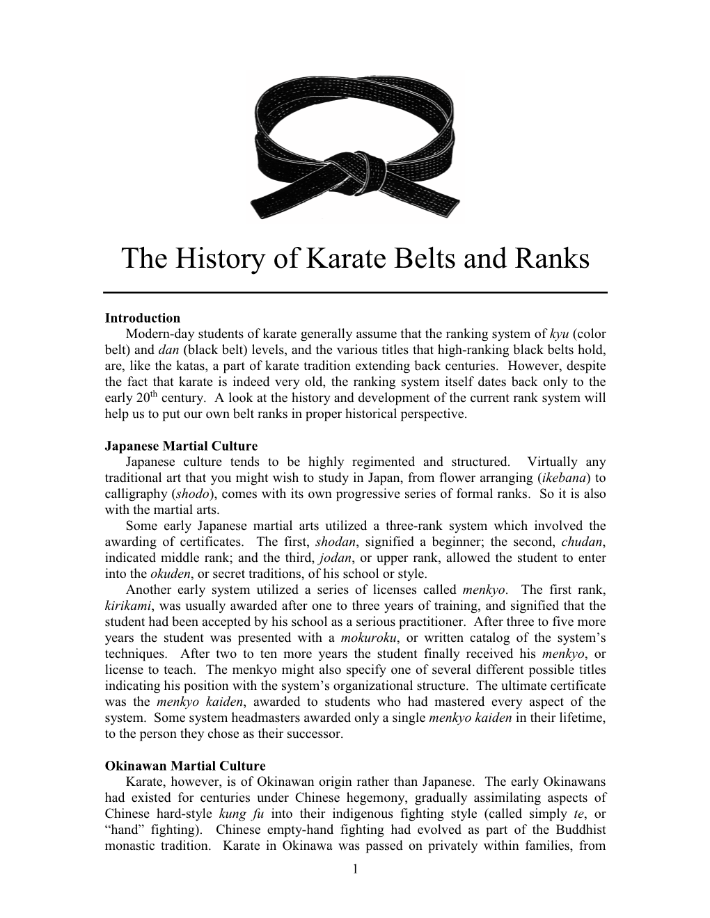 The History of Karate Belts and Ranks