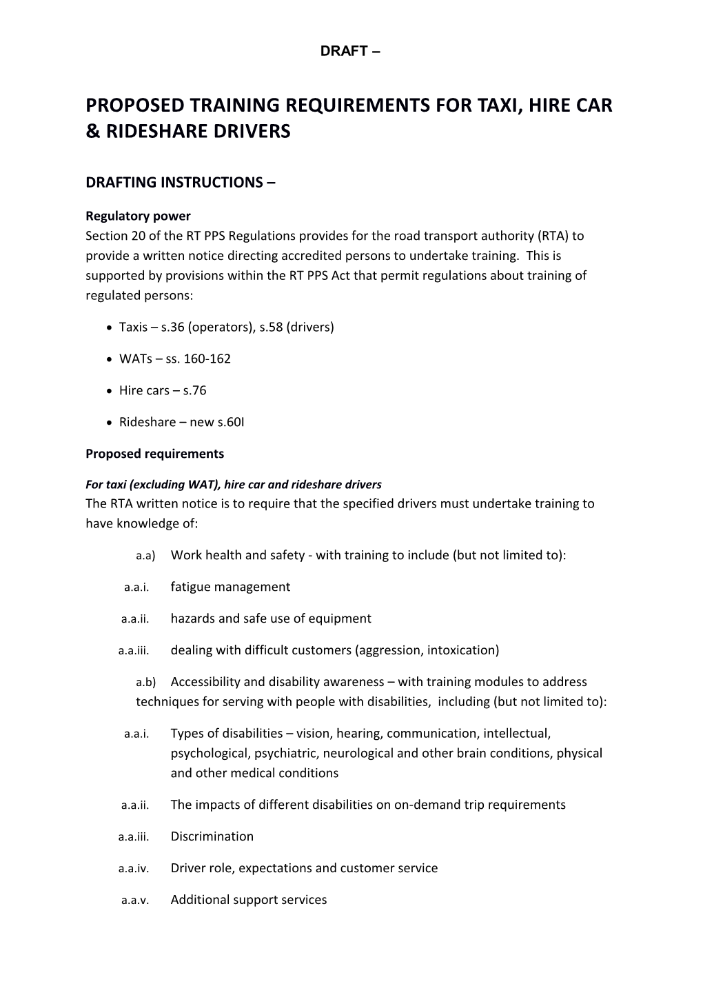 Draft Taxi Industry Reform Implementation Working Group