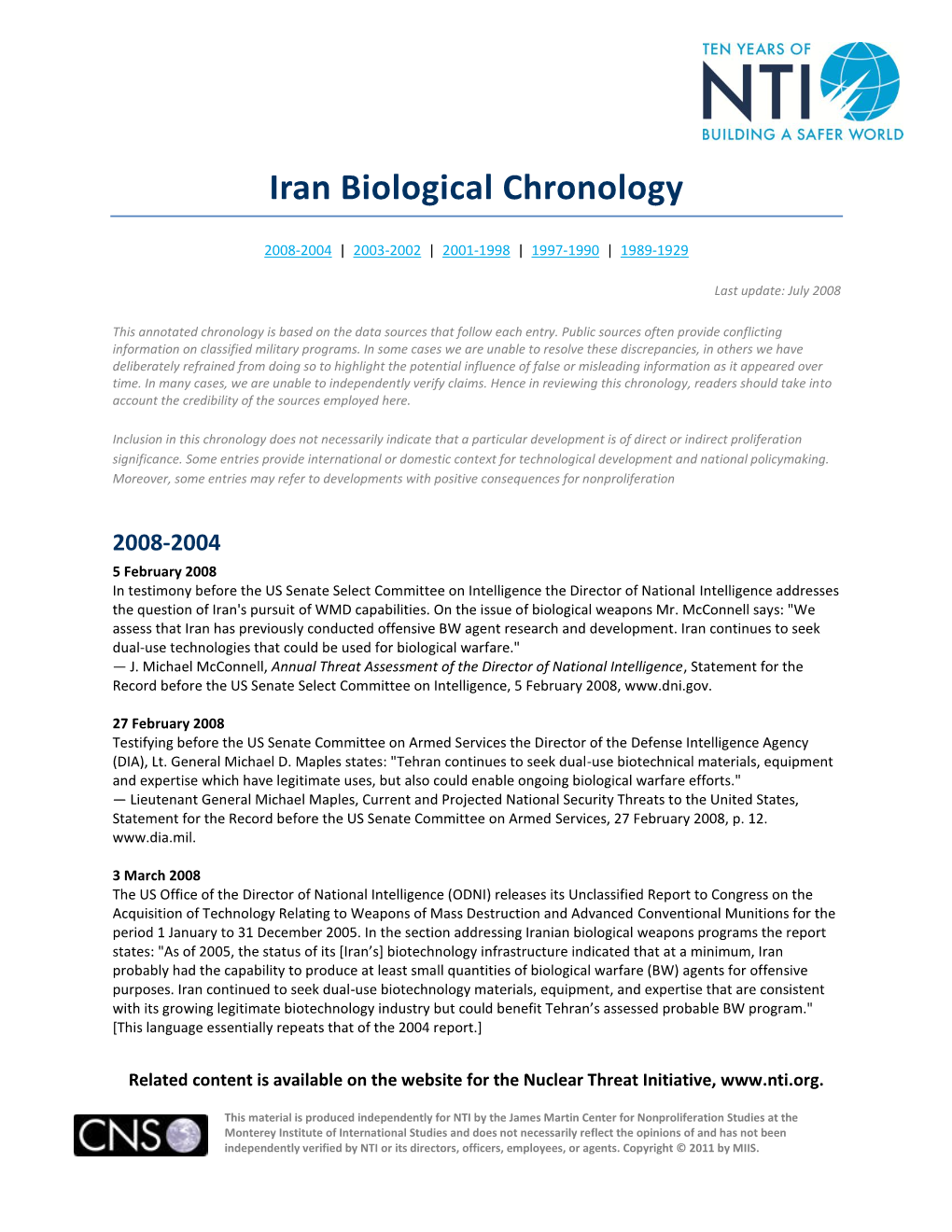 Iran Biological Chronology