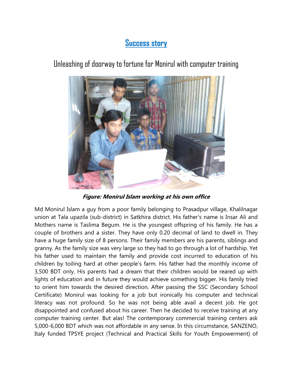 Success Story on Technical & Livelihood Training