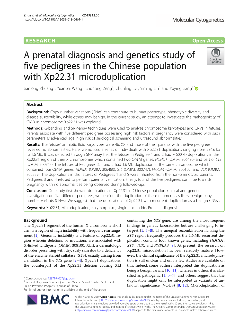 A Prenatal Diagnosis and Genetics Study of Five Pedigrees in the Chinese Population with Xp22.31 Microduplication