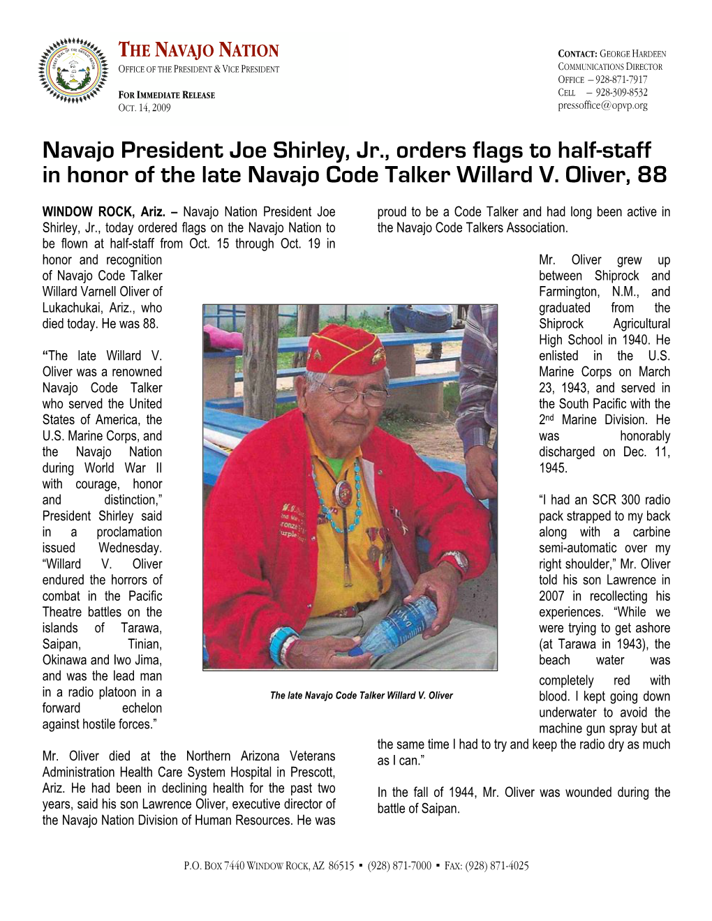 Navajo President Orders Flags to Half-Staff in Honor of Late Code