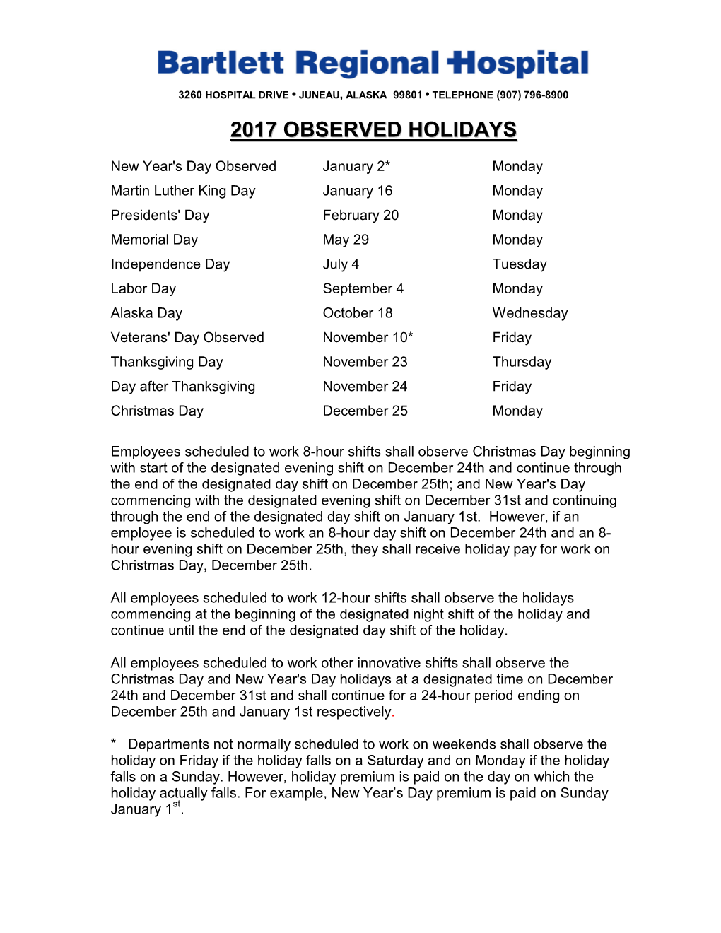 Holiday List