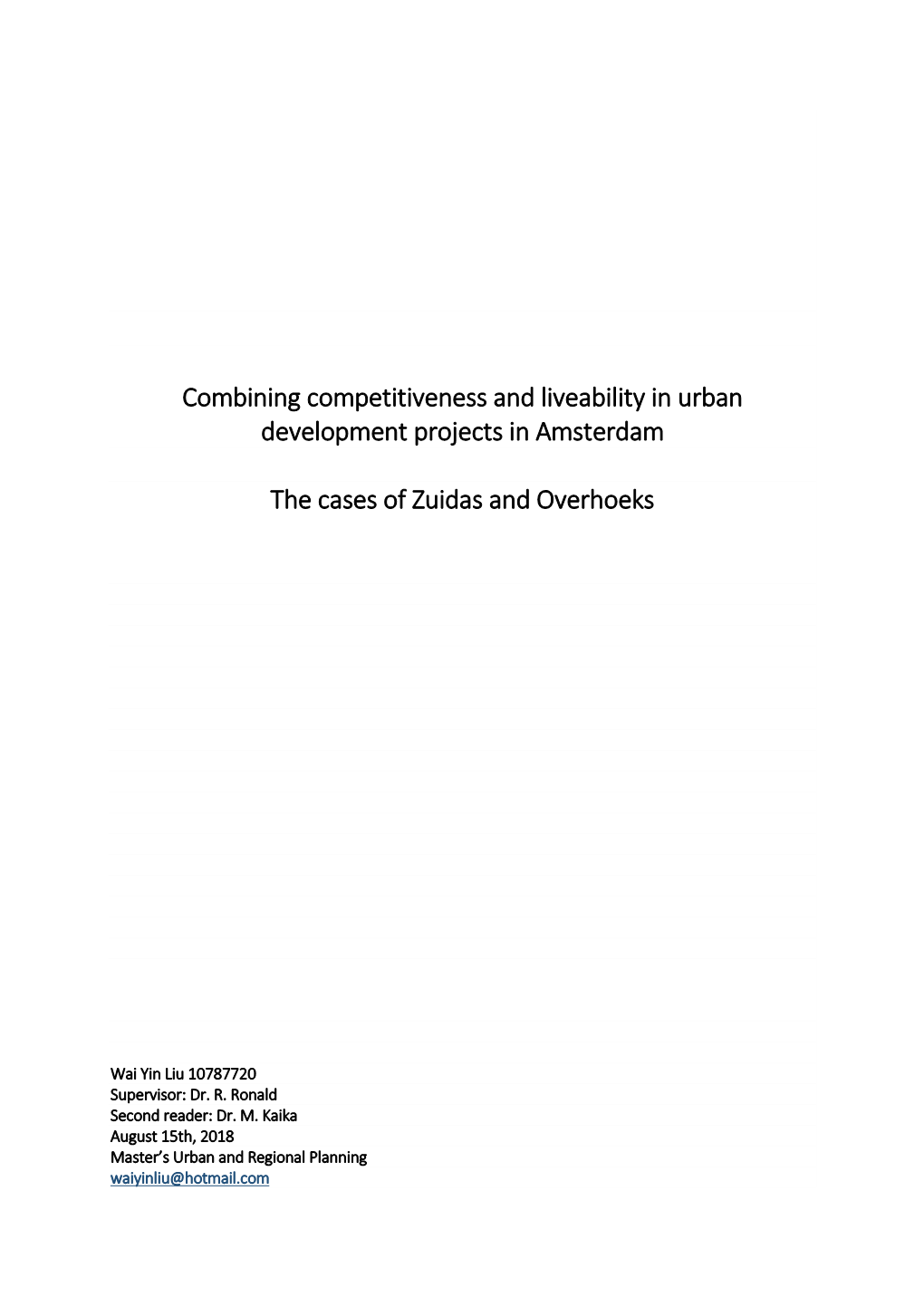 Combining Competitiveness and Liveability in Urban Development Projects in Amsterdam