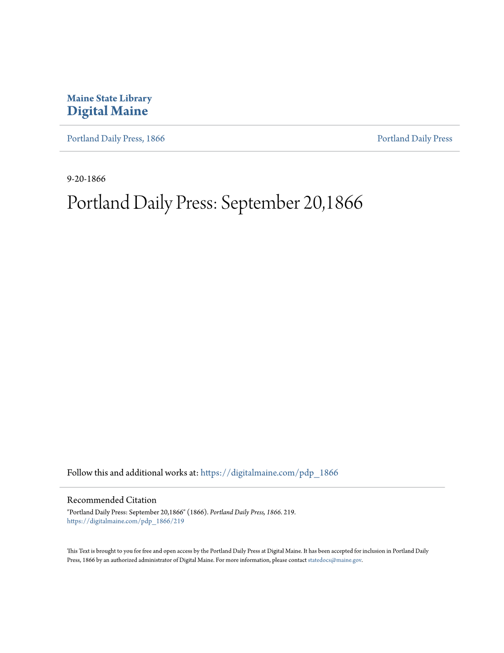 Portland Daily Press, 1866 Portland Daily Press