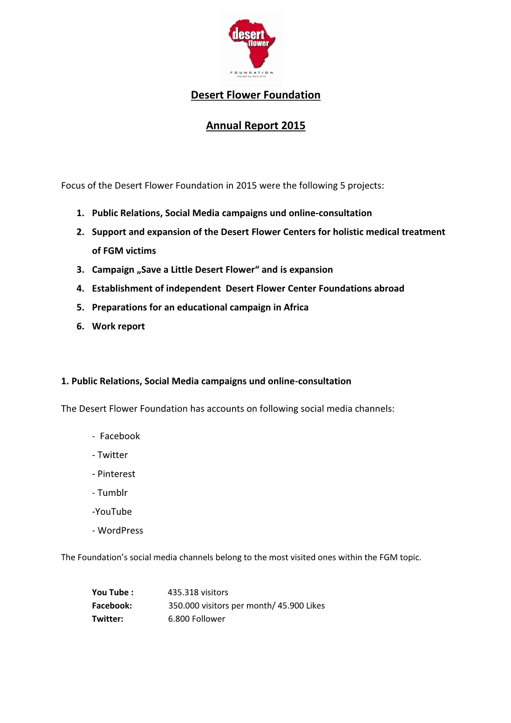 Desert Flower Foundation Annual Report 2015