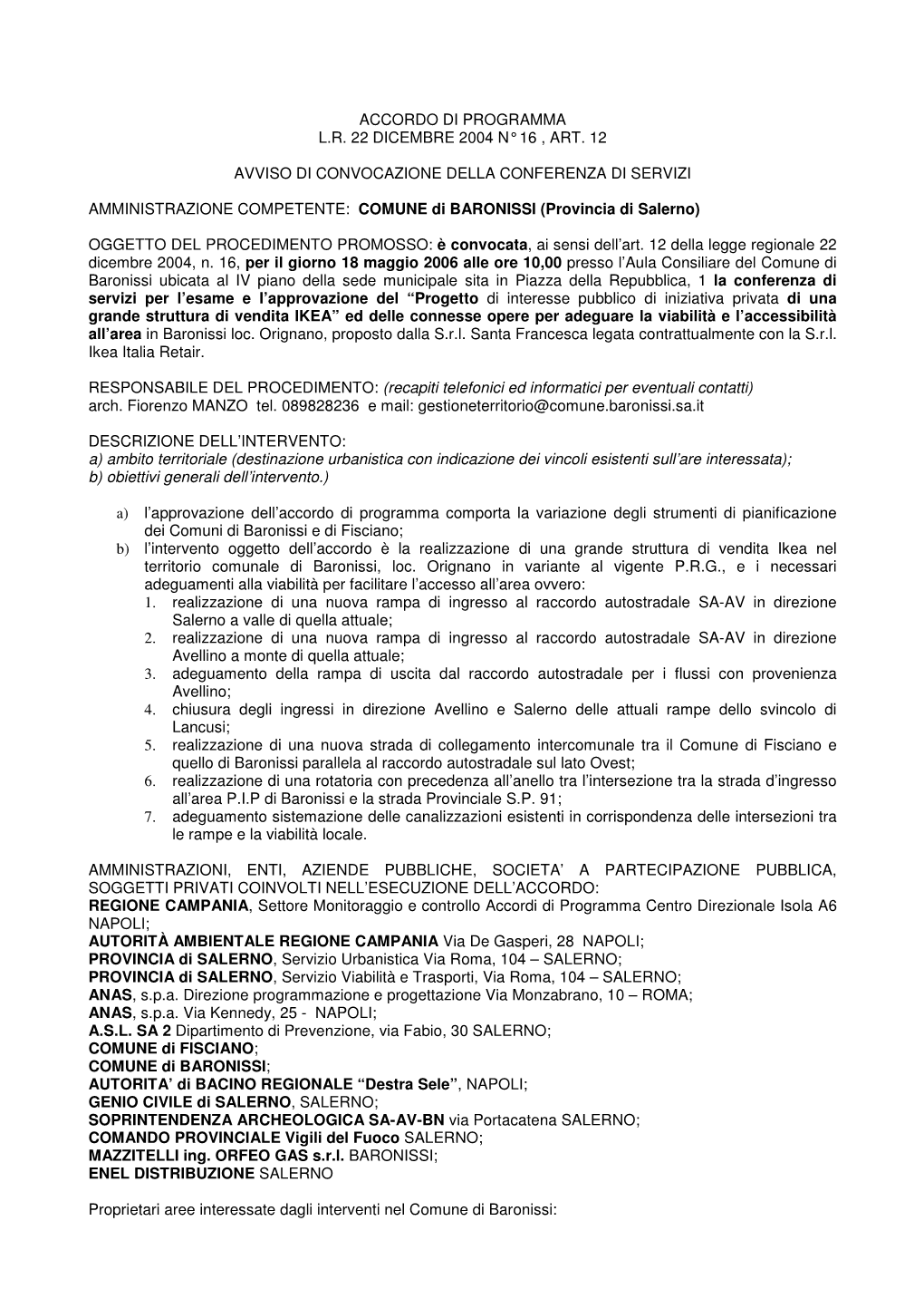 Accordo Di Programma L.R. 22 Dicembre 2004 N° 16 , Art. 12