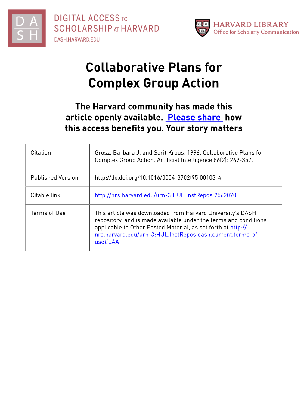 Collaborative Plans for Complex Group Action