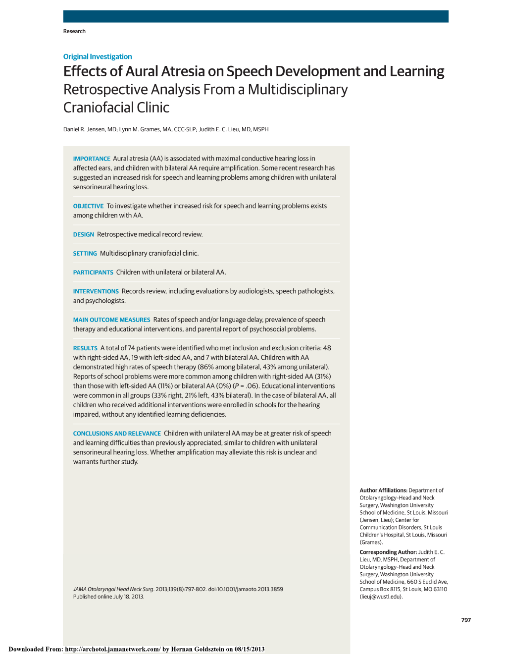 Effects of Aural Atresia on Speech Development and Learning Retrospective Analysis from a Multidisciplinary Craniofacial Clinic