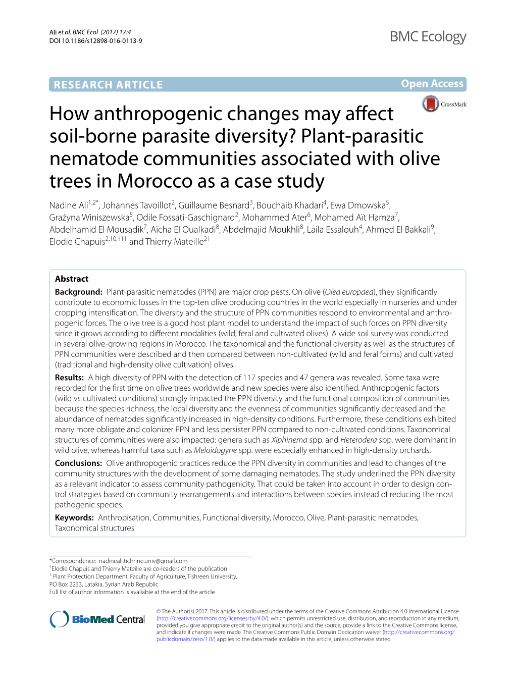 Plant-Parasitic Nematode Communities Associated with Olive T