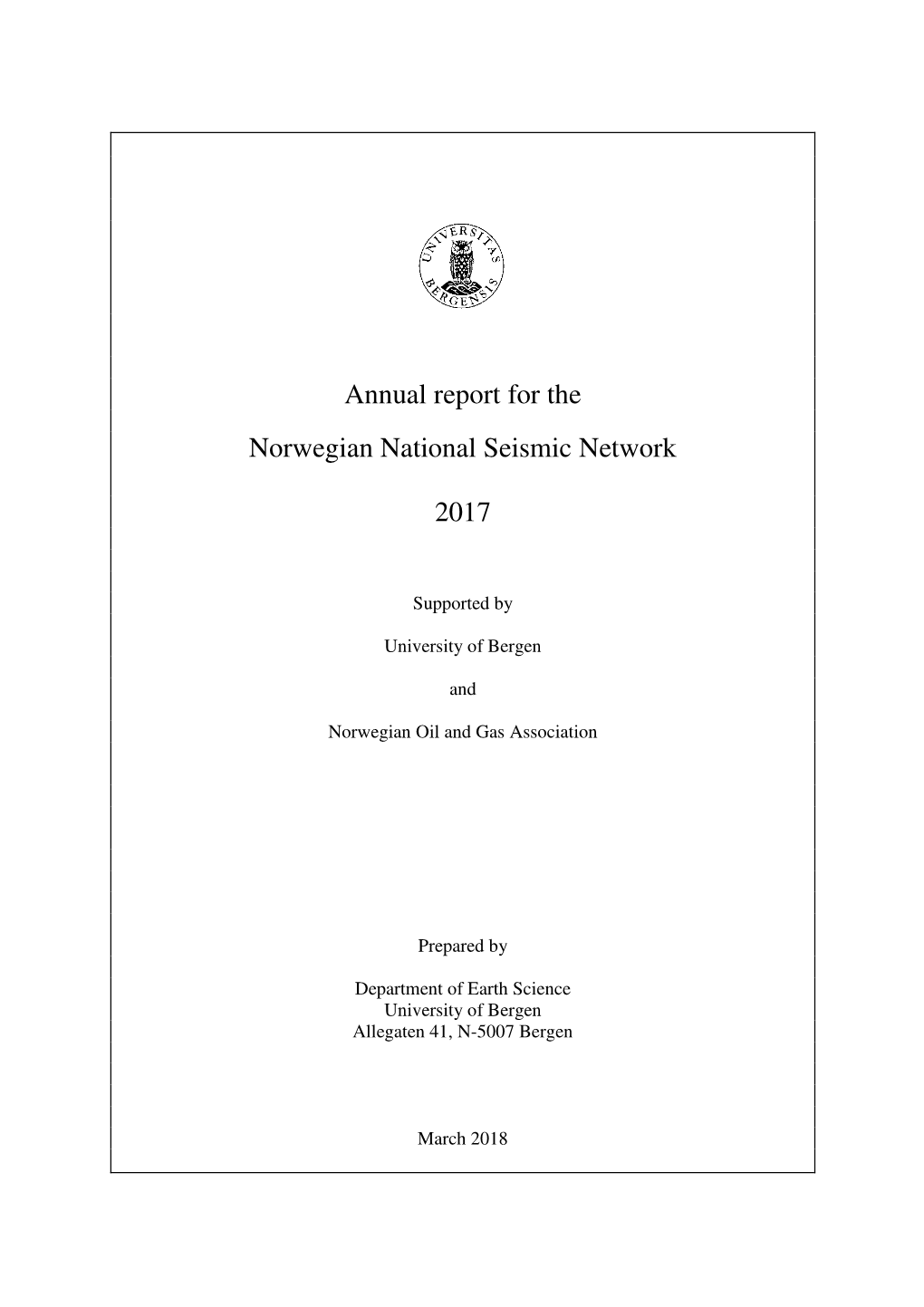 Annual Report for the Norwegian National Seismic Network 2017