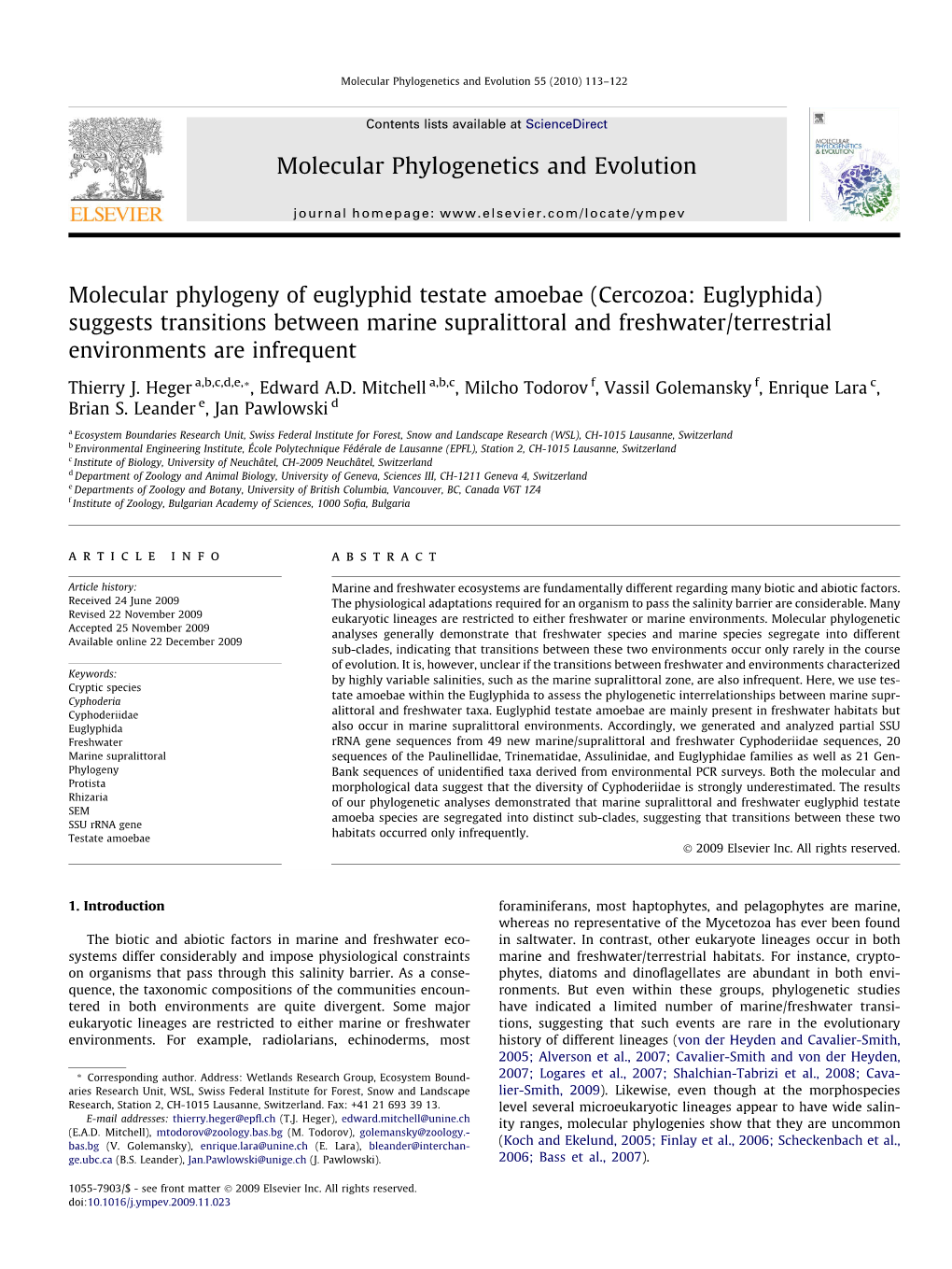 Molecular Phylogeny of Euglyphid Testate Amoebae