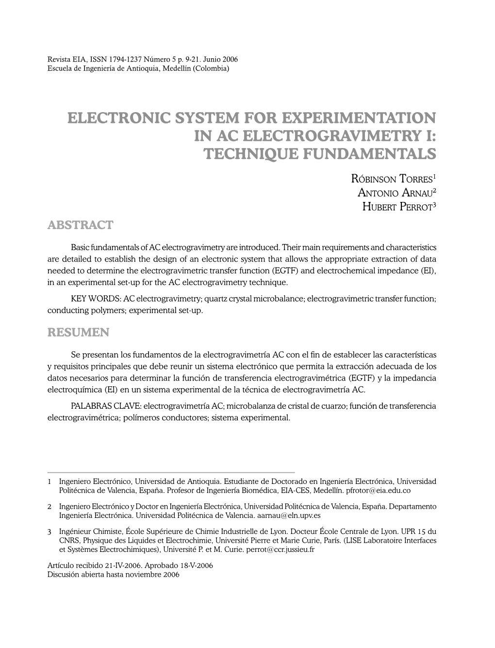 Electronic System for Experimentation in Ac Electrogravimetry I: Technique Fundamentals