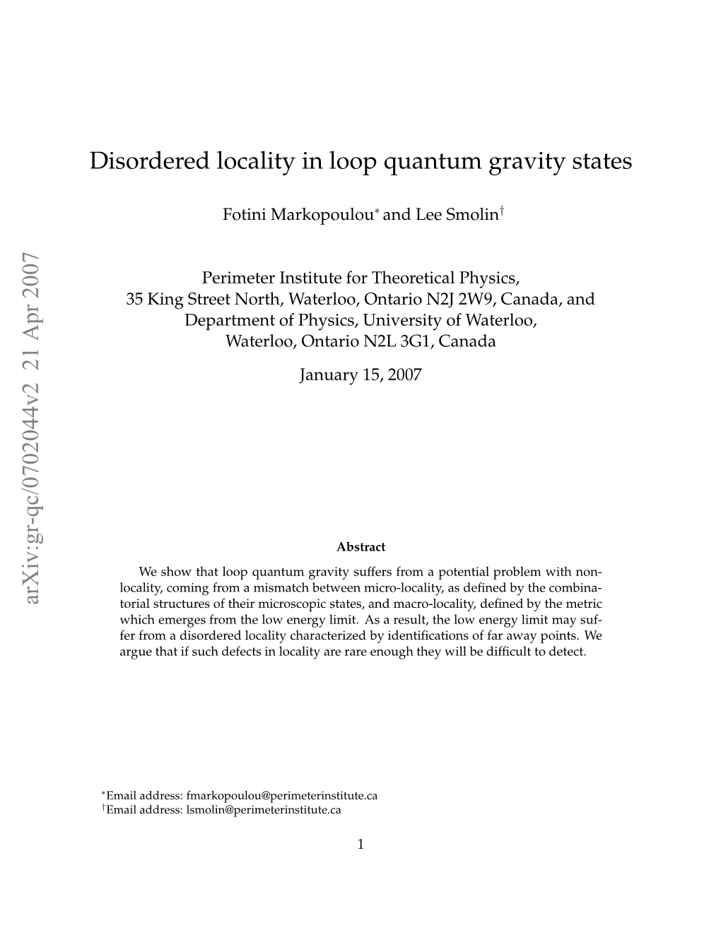 Disordered Locality in Loop Quantum Gravity States