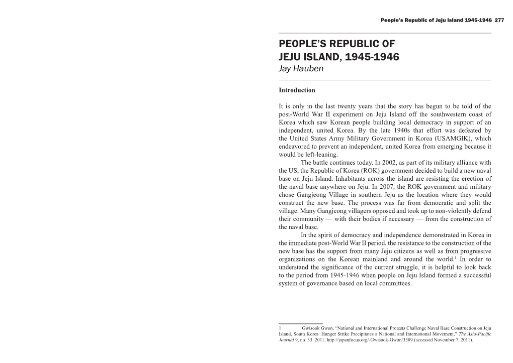 People's Republic of Jeju Island 1945-1946