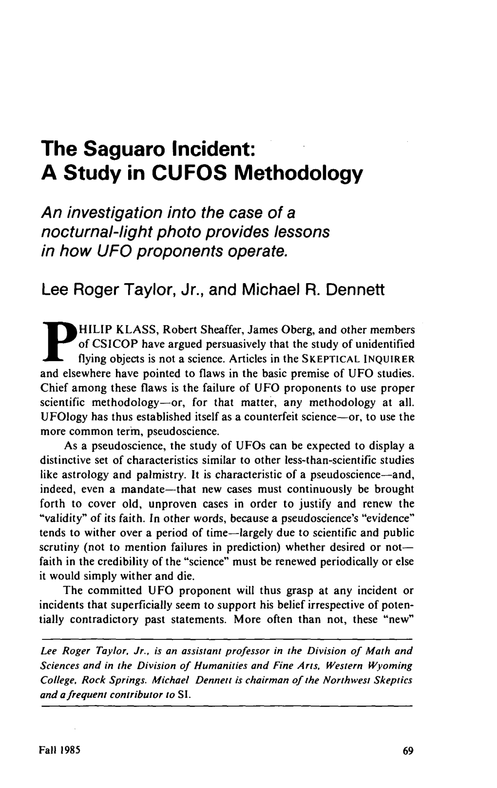 The Saguaro Incident: a Study in CUFOS Methodology