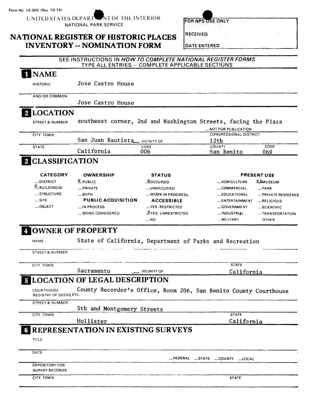 Nomination Form Location Classification