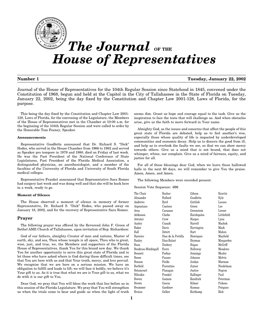 The Journal of the House of Representatives