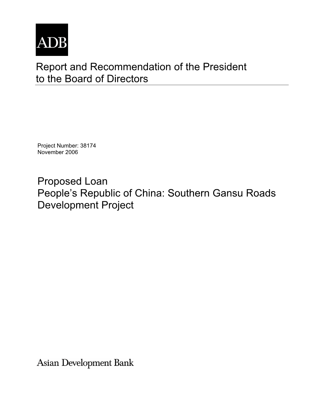 Southern Gansu Roads Development Project