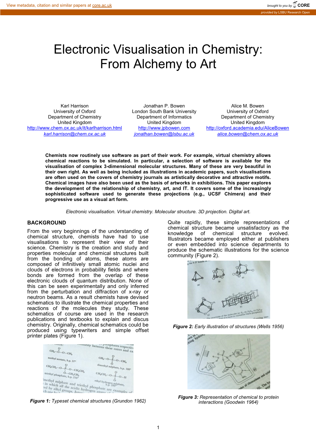 Electronic Visualisation in Chemistry: from Alchemy to Art