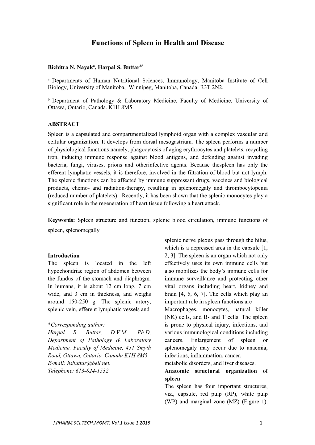 Functions of Spleen in Health and Disease