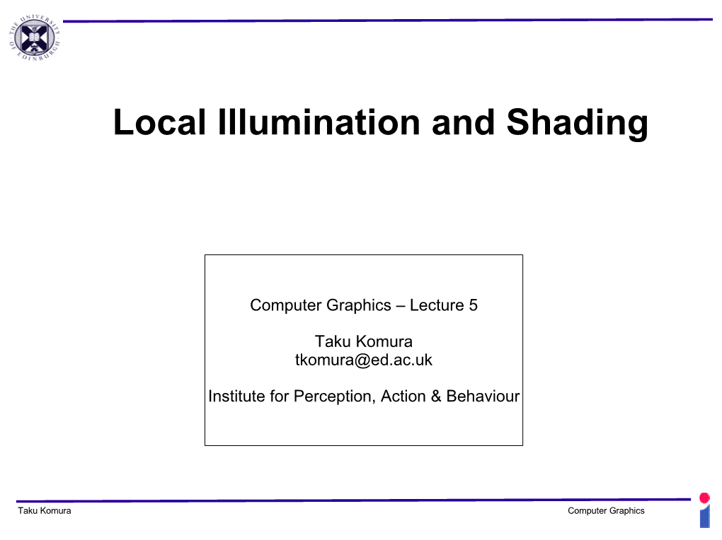 Local Illumination and Shading