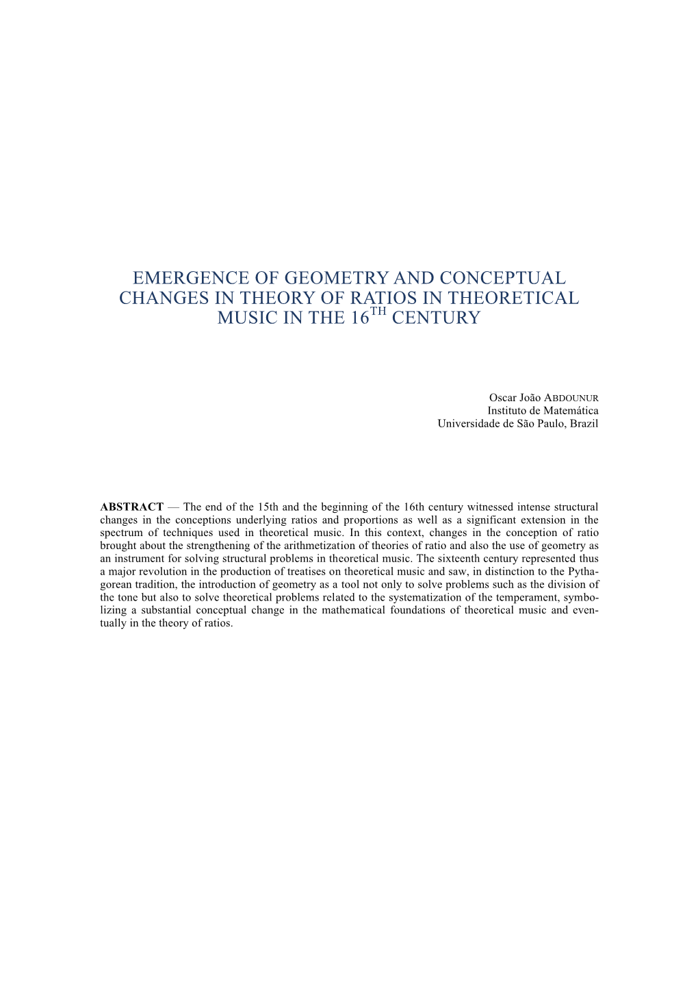 Emergence of Geometry and Conceptual Changes in Theory of Ratios in Theoretical Music in the 16 Th Century