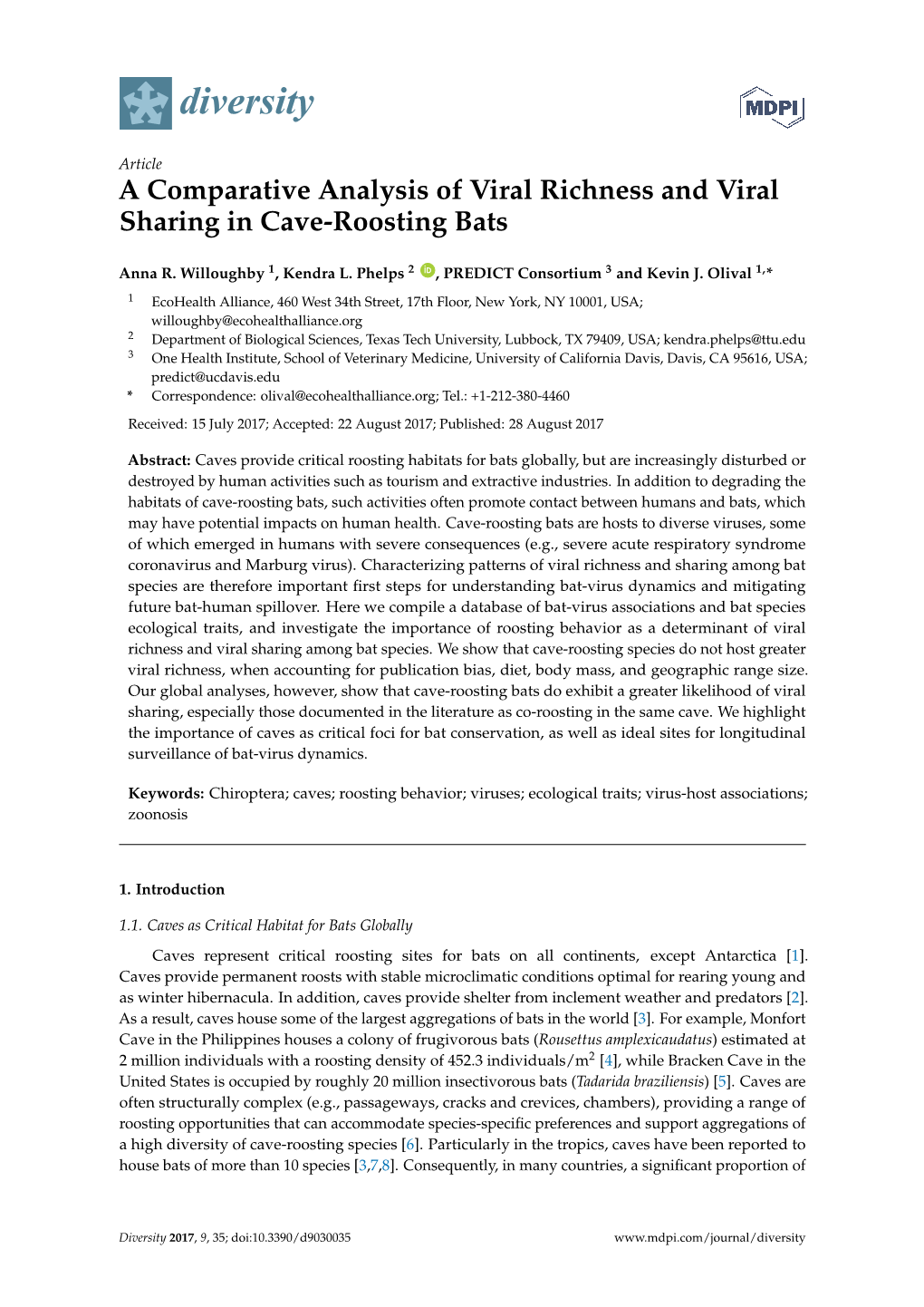 A Comparative Analysis of Viral Richness and Viral Sharing in Cave-Roosting Bats