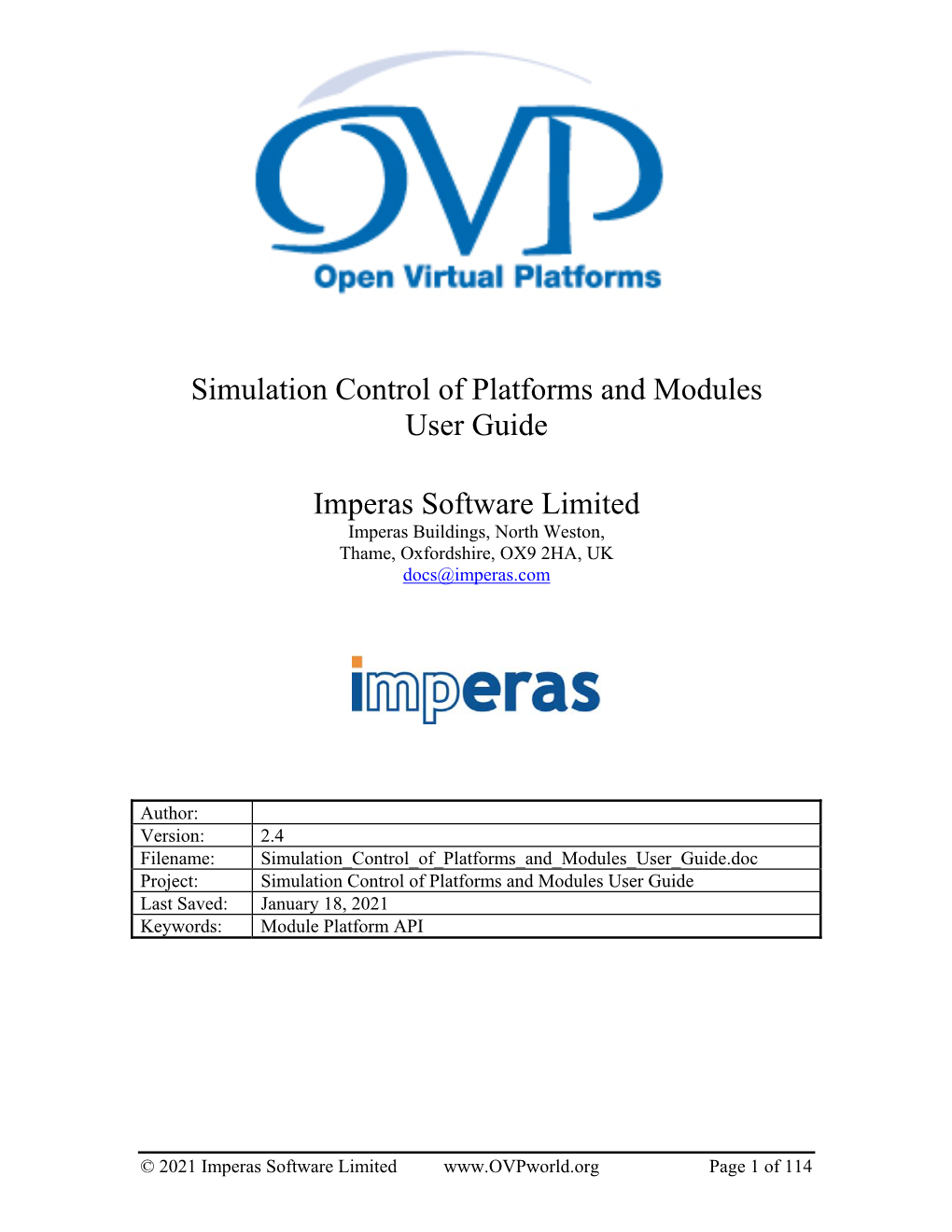 Simulation Control of Platforms and Modules User Guide
