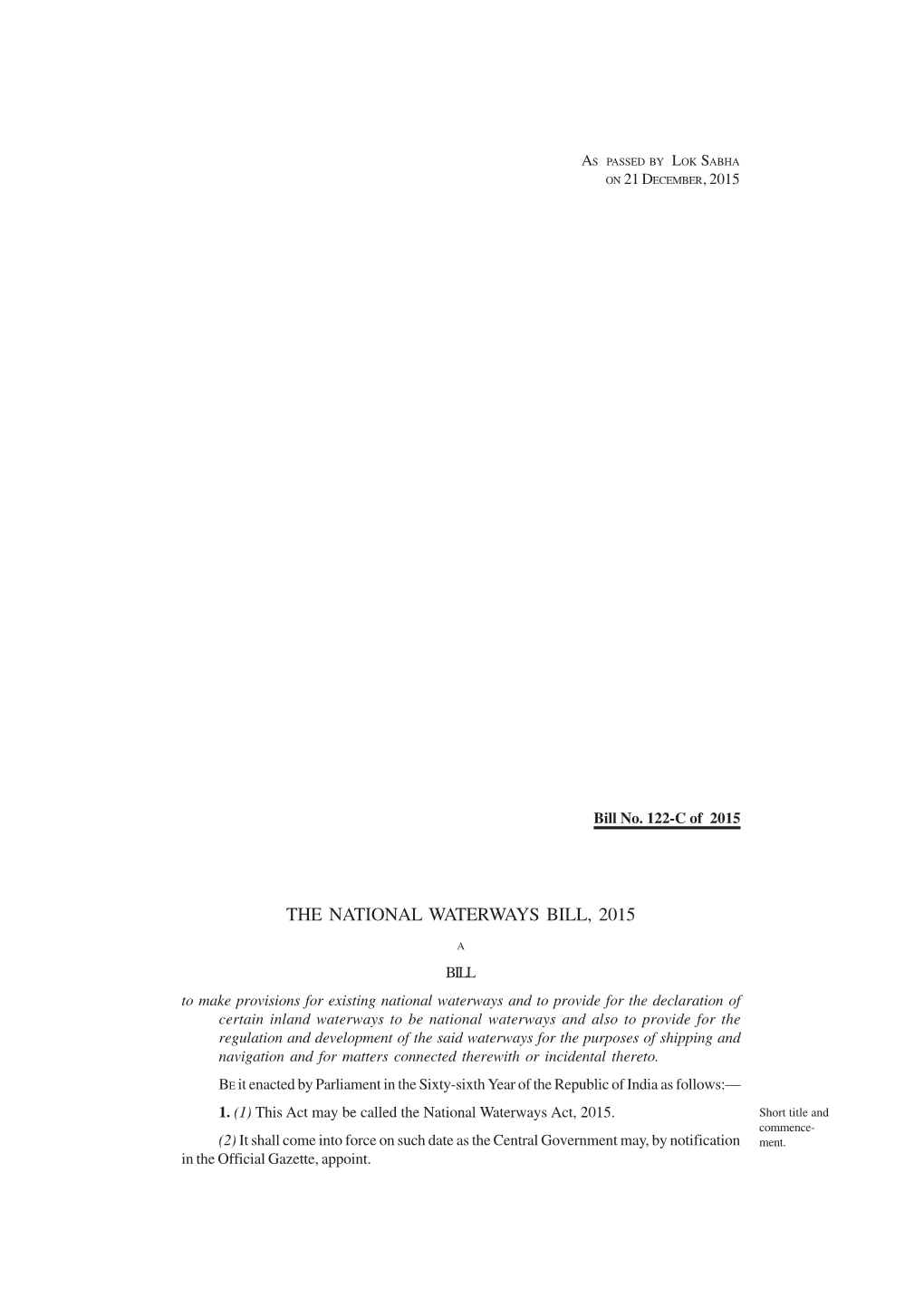 The National Waterways Bill, 2015