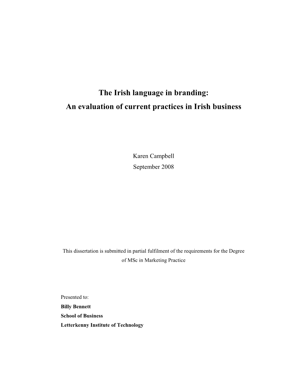 The Irish Language in Branding: an Evaluation of Current Practices in Irish Business