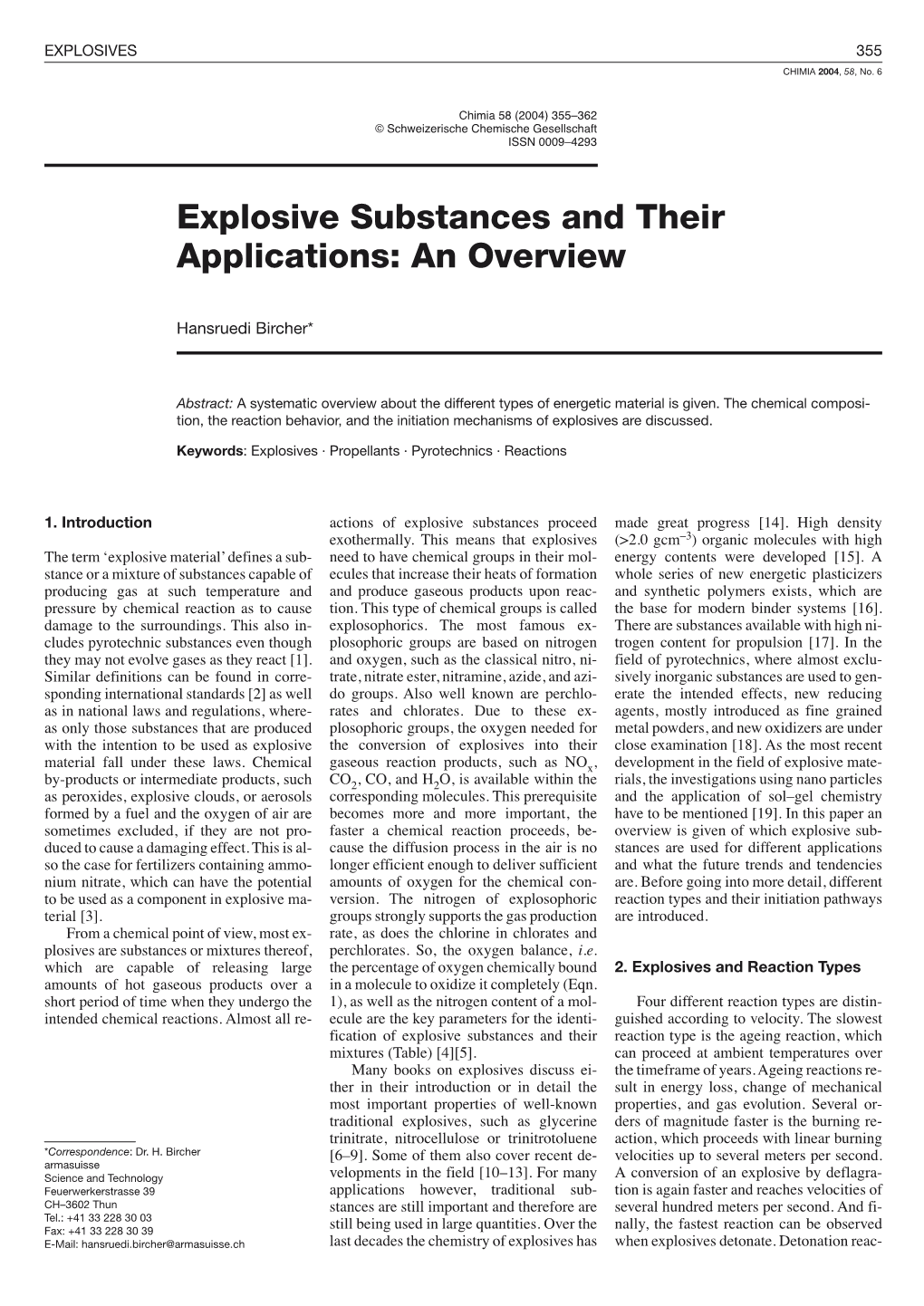 Explosive Substances and Their Applications: an Overview